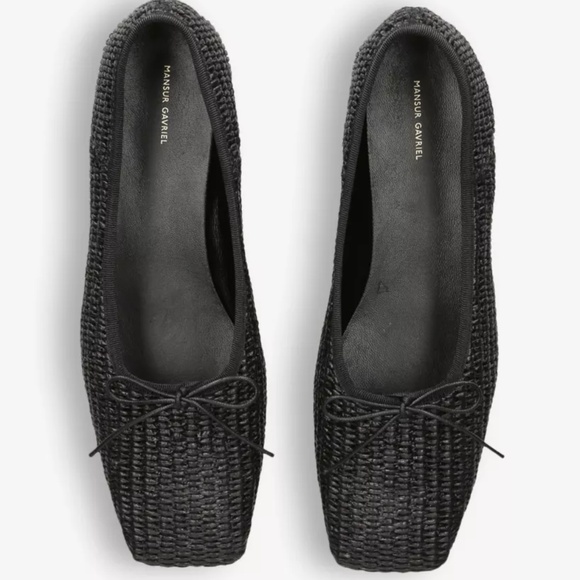 Mansur Gavriel Square Toe Ballerina Flat in Black Raffia - Picture 1 of 1